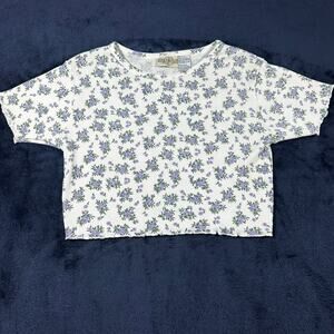 Vintage Republic Denim Floral Ribbed Cropped Baby Tee MED